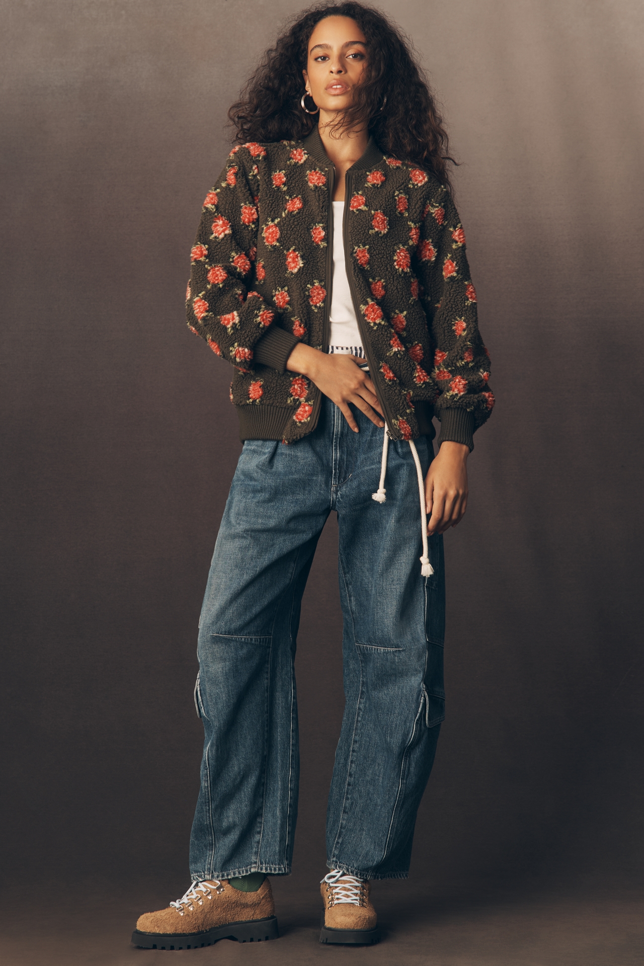 THE GREAT. Plush Faux Fur Bomber Jacket