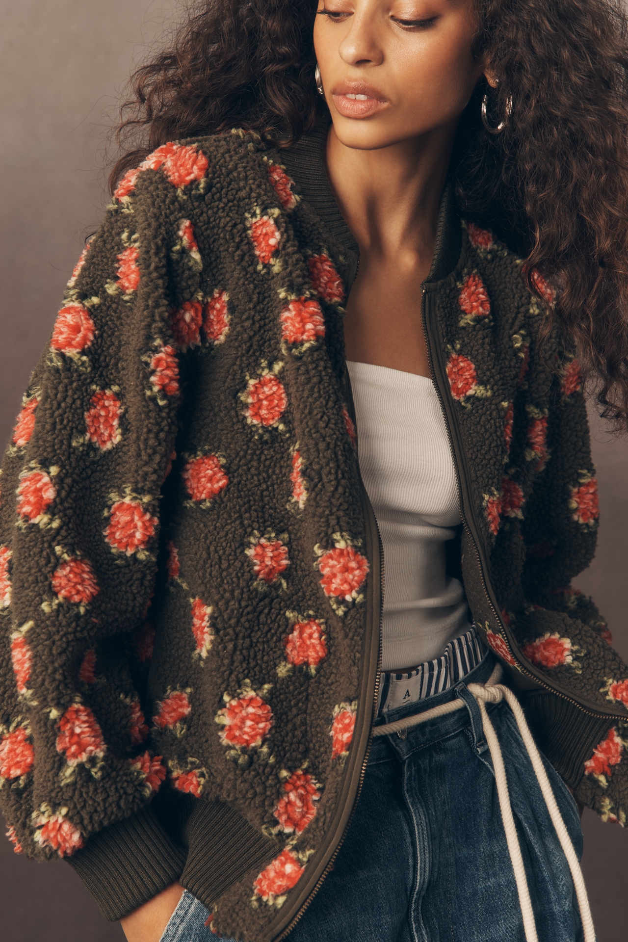 THE GREAT. Plush Faux Fur Bomber Jacket