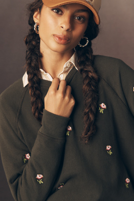 The Great The Embroidered College Sweatshirt In Green