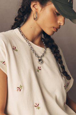 The Great Crew-neck Embroidered Boxy Tee In Neutral