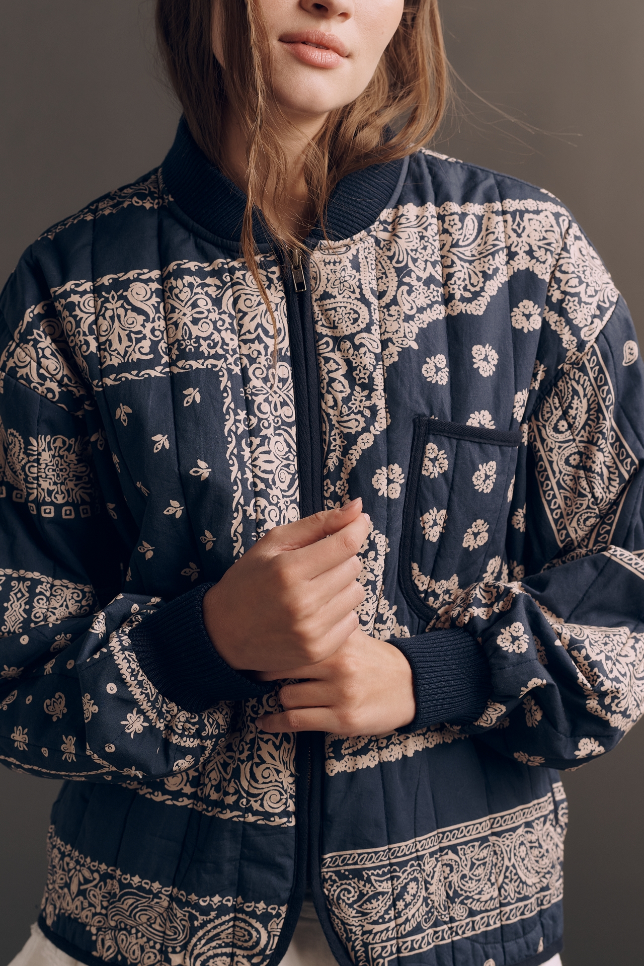 THE GREAT. Quilted Bomber Jacket