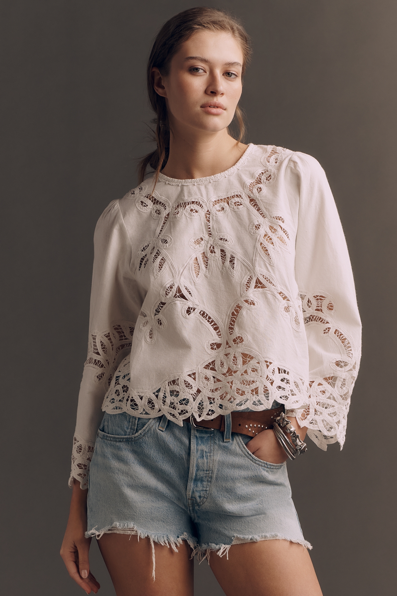 THE GREAT. Picnic Lace Long-Sleeve Top