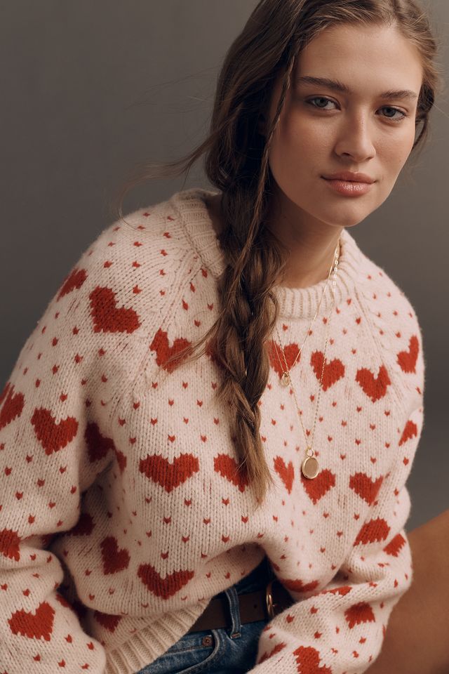 THE GREAT. Heart Long-Sleeve Crew-Neck Sweater | Anthropologie