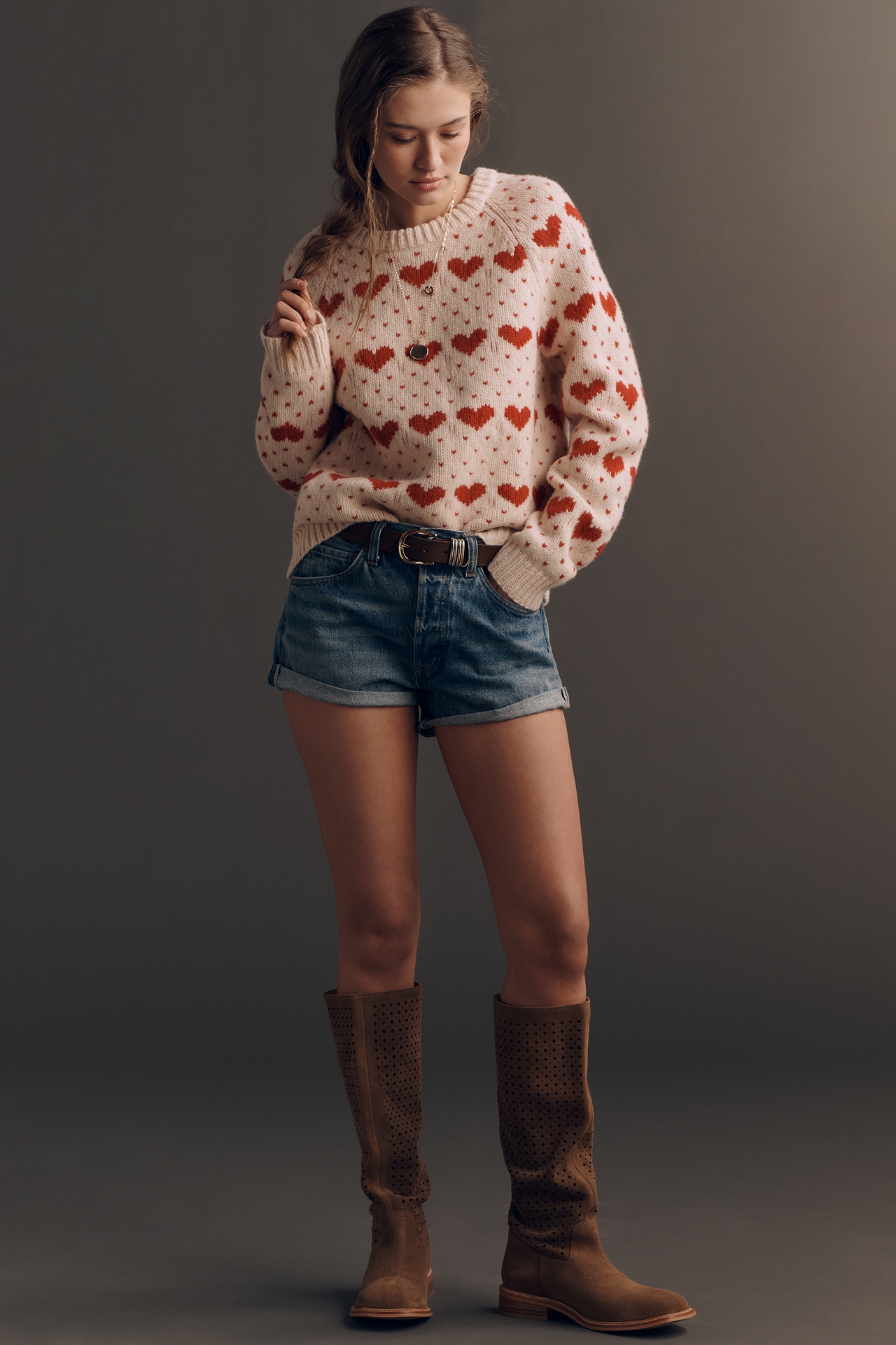 THE GREAT. Heart Long-Sleeve Crew-Neck Sweater