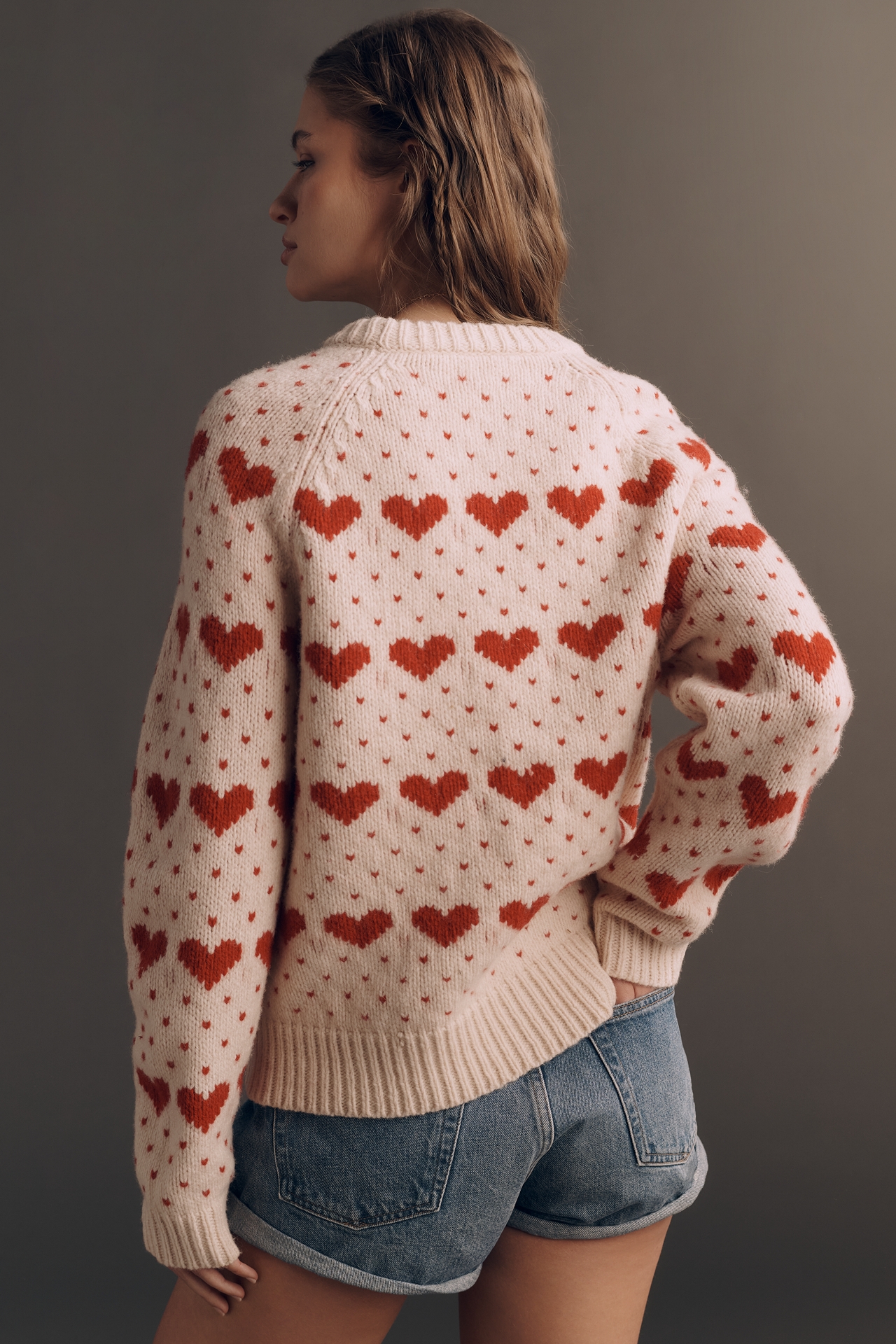 THE GREAT. Heart Long-Sleeve Crew-Neck Sweater
