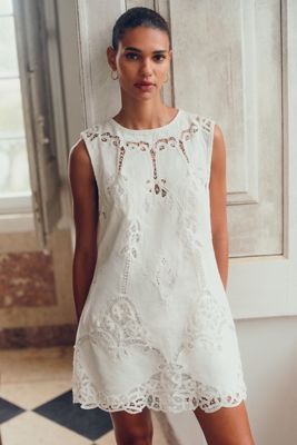 chinese dress ladies EMBROIDERED LACE SHIFT MINI DRESS: OFF WHITE – ECODELEPHANT main image 0