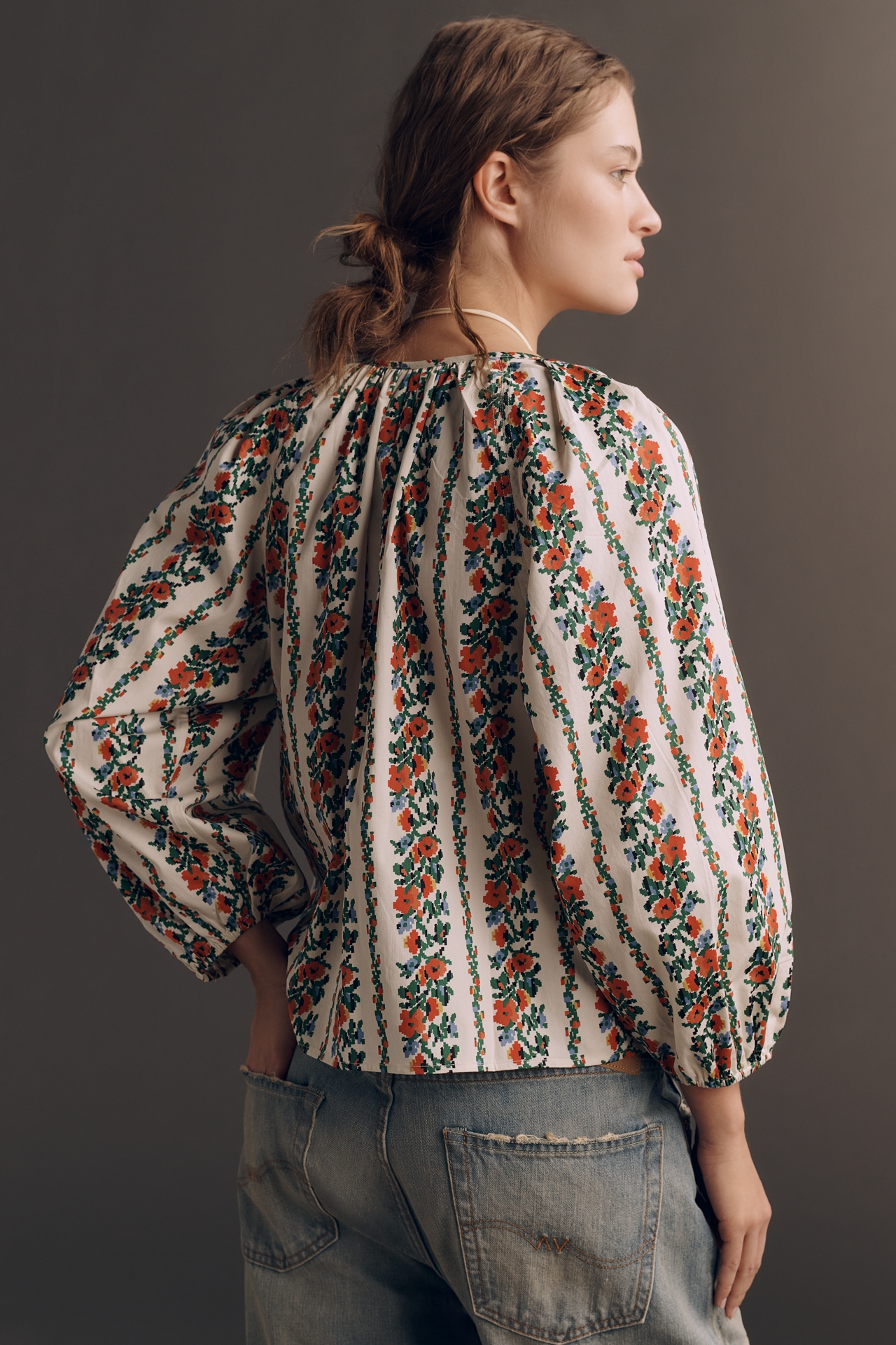 THE GREAT. Chariot Long-Sleeve V-Neck Top