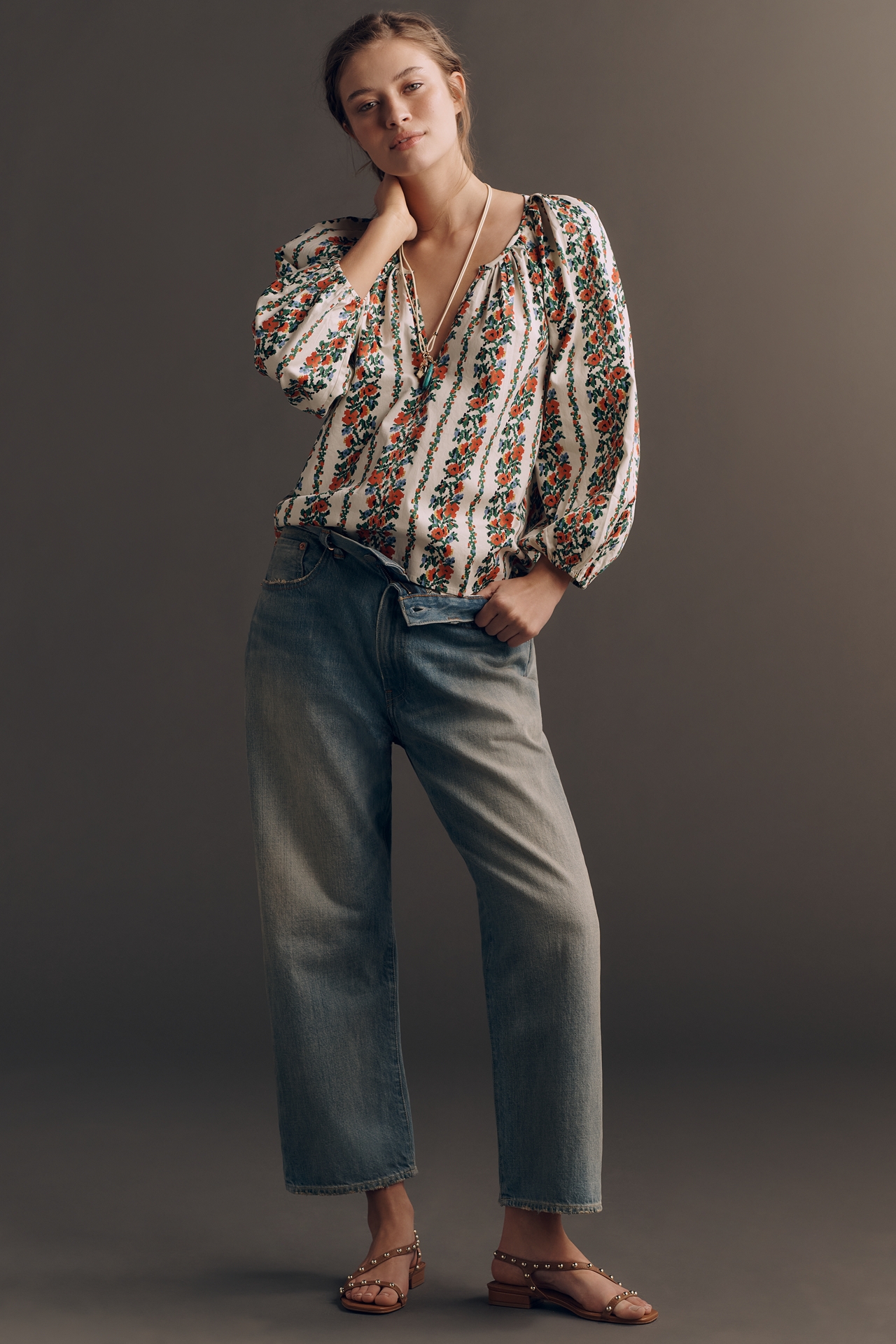 THE GREAT. Chariot Long-Sleeve V-Neck Top