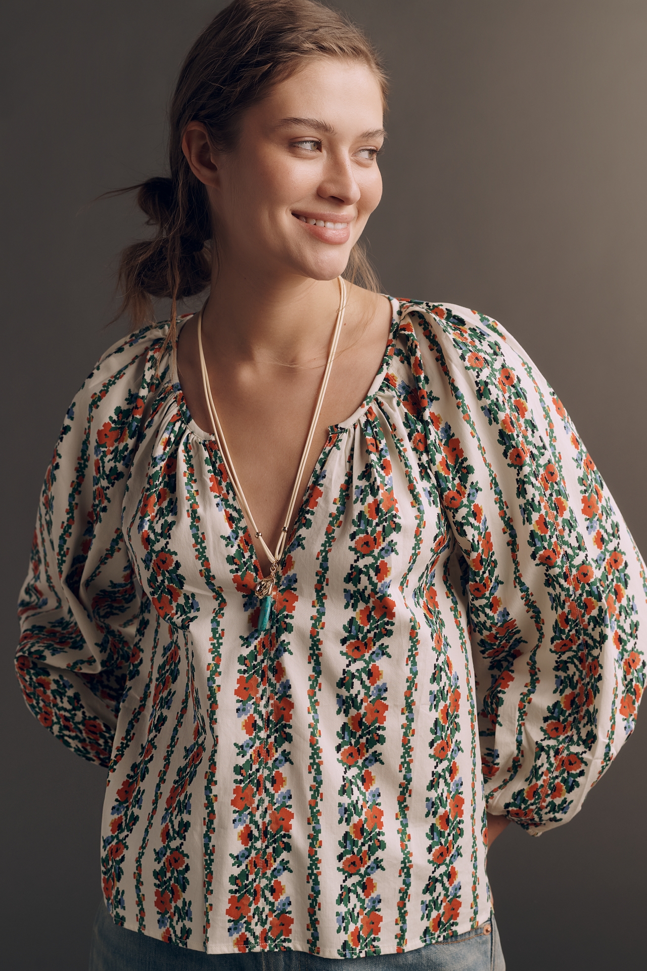 THE GREAT. Chariot Long-Sleeve V-Neck Top