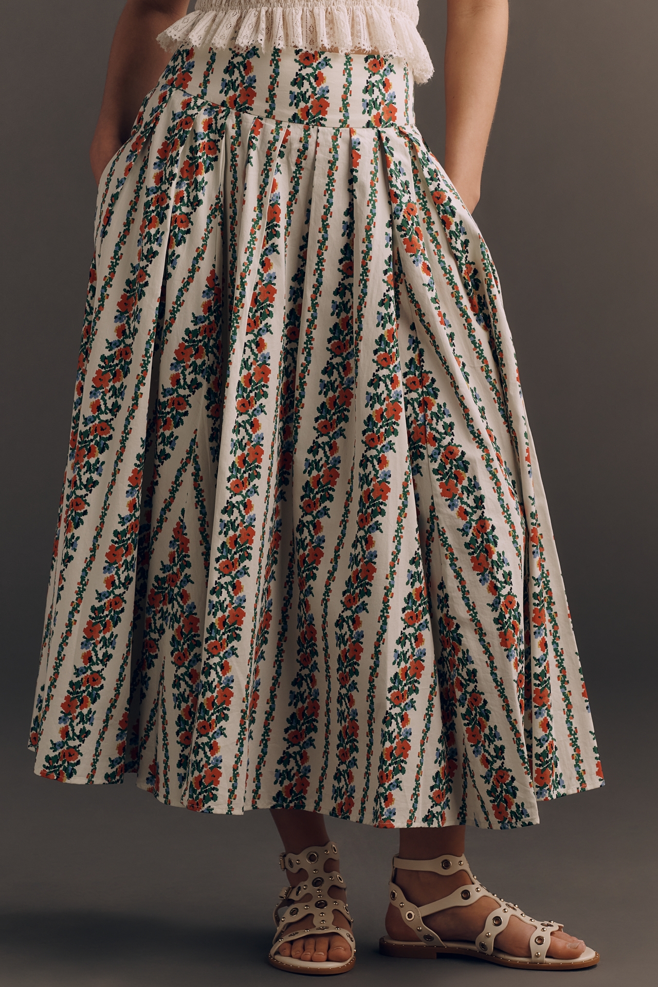 THE GREAT. Cotton Regency Midi Skirt