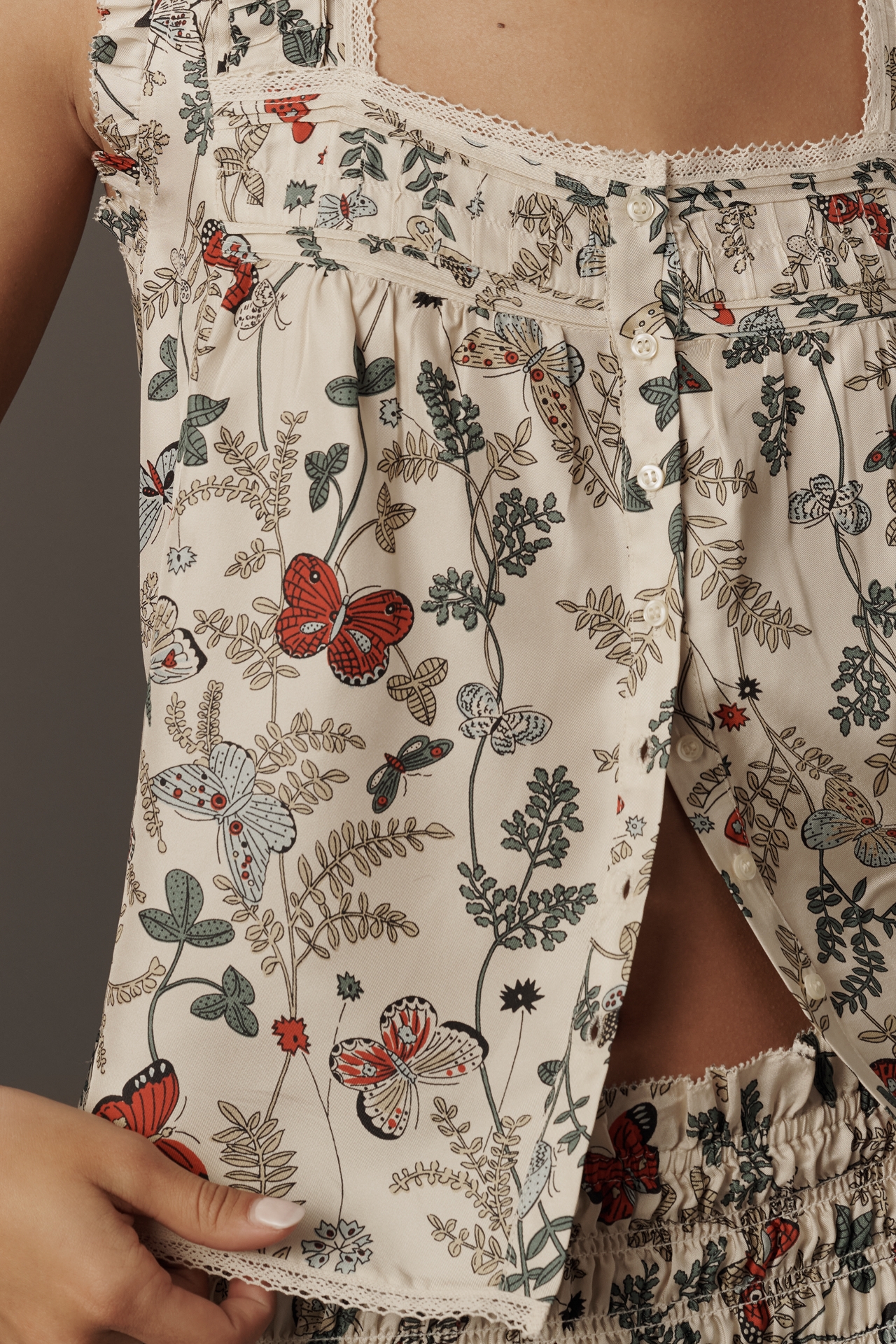 THE GREAT. Victorian Silk Flutter-Sleeve Top