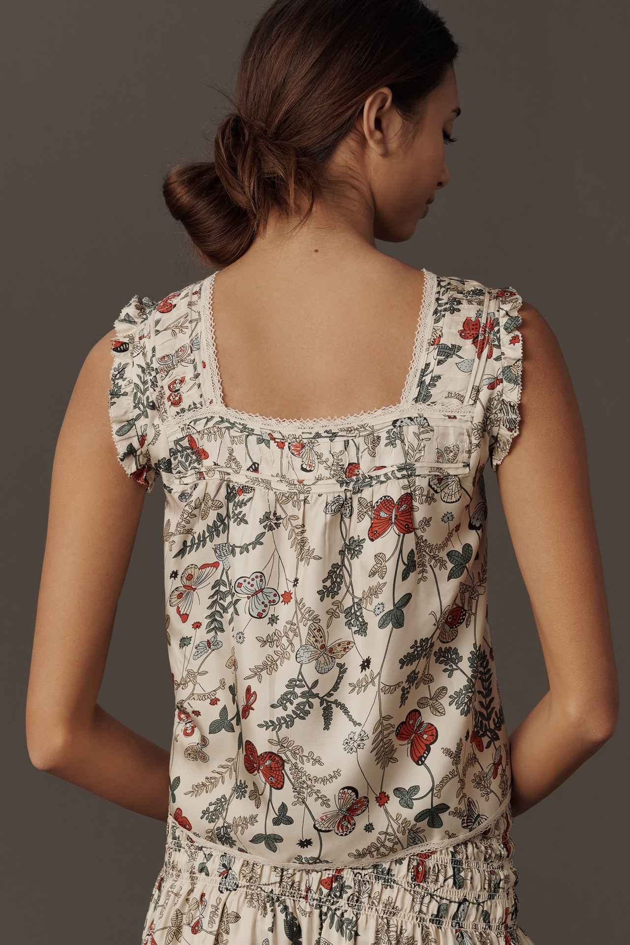 THE GREAT. Victorian Silk Flutter-Sleeve Top