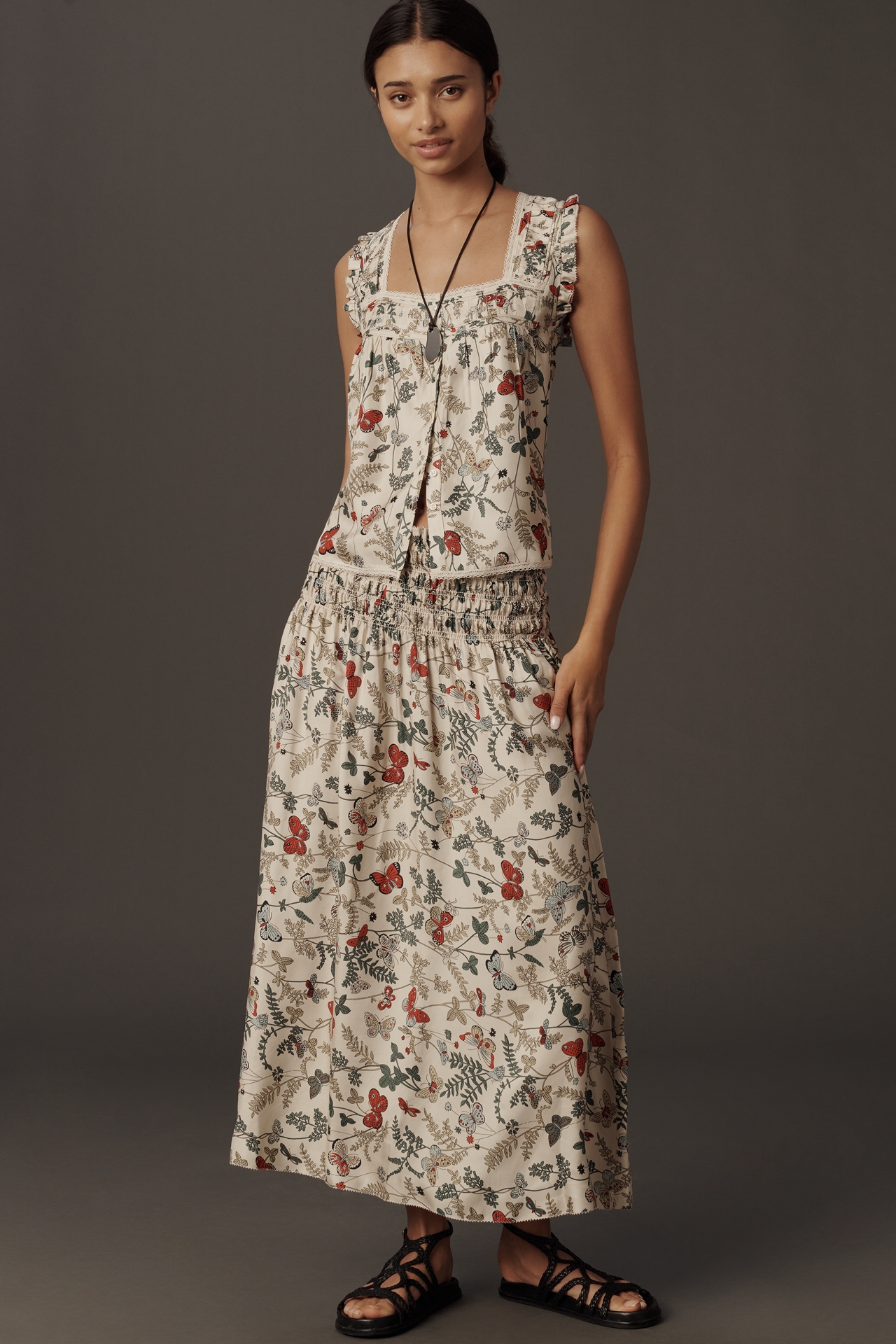 THE GREAT. Victorian Silk Flutter-Sleeve Top