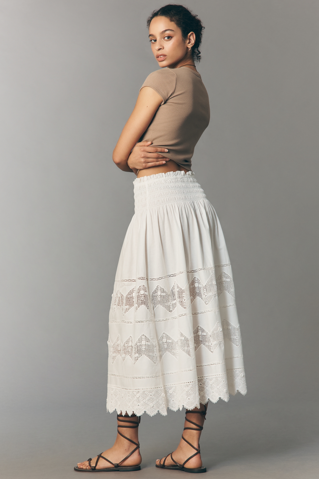 The GREAT. Rosette Cotton Maxi Skirt