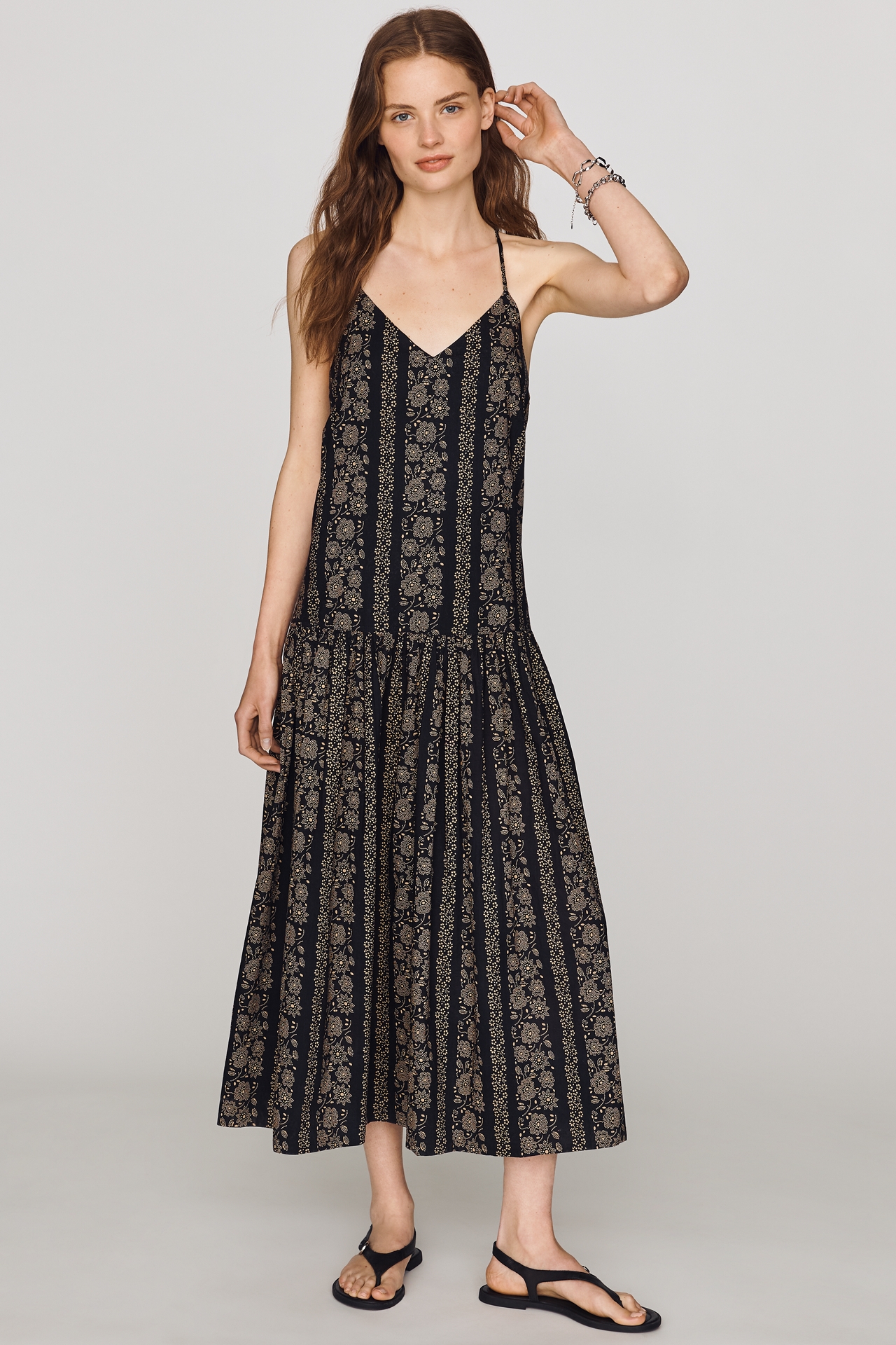 The GREAT. Drop Waist Cotton Midi Dress