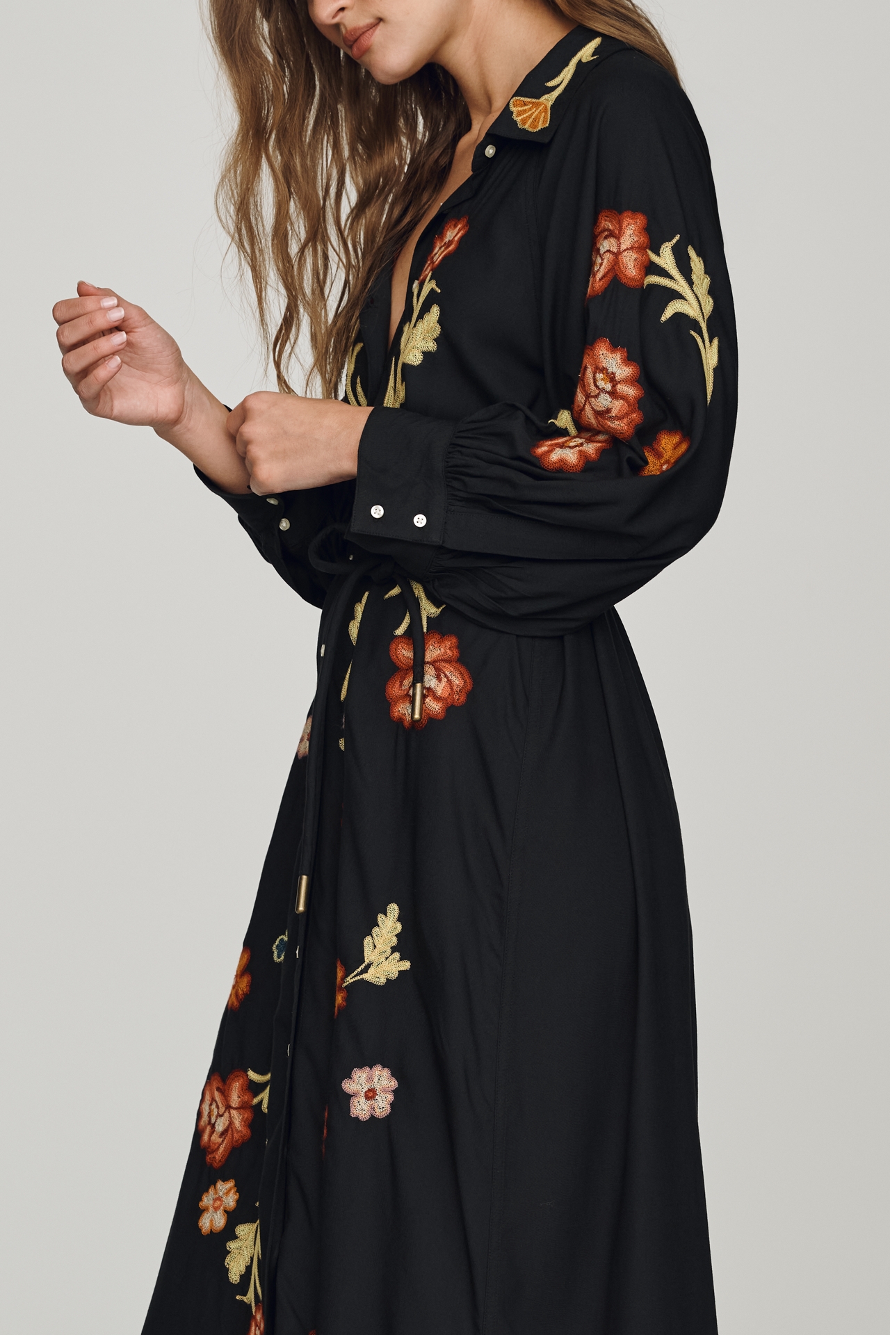 THE GREAT. Embroidered Midi Dress