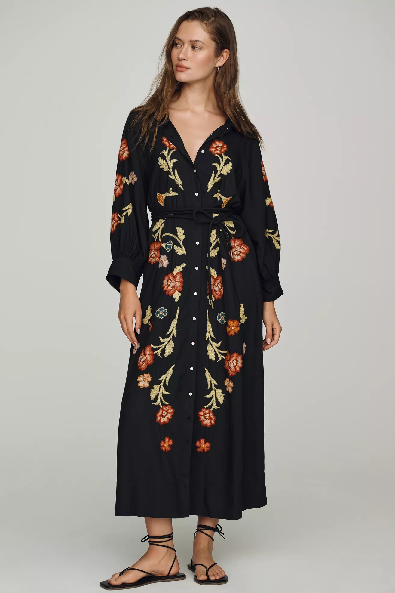 THE GREAT. Embroidered Midi Dress