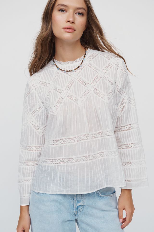 THE GREAT. 100% Cotton Lattice Lace Top #1