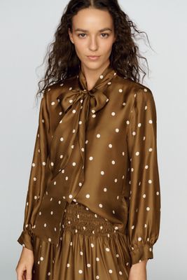 THE GREAT. Zenith 100% Silk Bow Neck Blouse