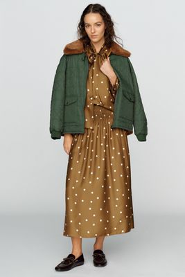 THE GREAT. Canary 100% Silk Midi Skirt