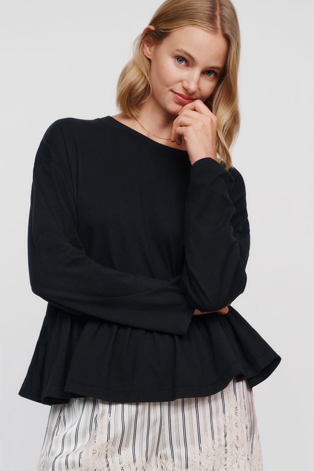 THE GREAT. 100% Cotton Ruffle Peplum Tee #1