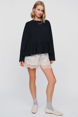 THE GREAT. 100% Cotton Ruffle Peplum Tee