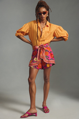 Anthropologie ファームリオ フローラルタペストリーショーツ Farm Rio Floral Tapestry Belted Shorts | Anthropologie