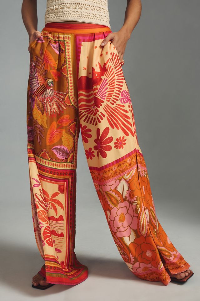 Farm Rio Forest Mixed Scarves Wide-Leg Pants | Anthropologie