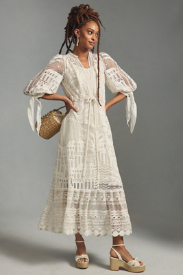 Farm Rio Morada Boa Guipure Dress | Anthropologie