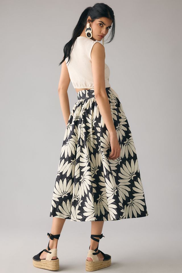 Farm Rio Copacabana Black Bow Midi Skirt | Anthropologie