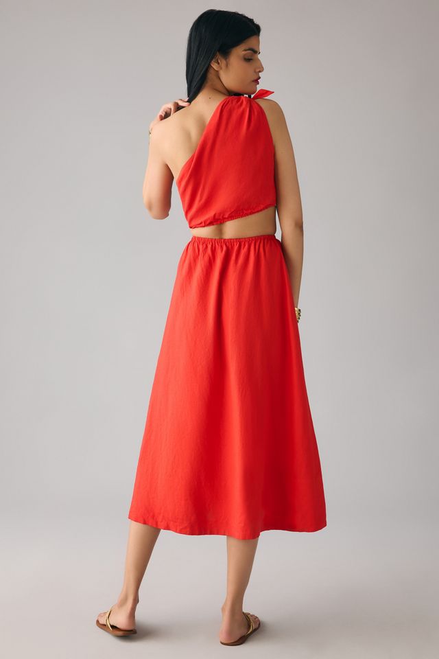 knee length dresses for ladies Women's Mon Cheri Twist Knot Ribbed Midi Dress in Red Cranberry main image 1