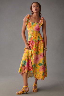 farm rio x anthropologie scalloped shirt dress Farm Rio x Anthropologie Scalloped Shirtdress