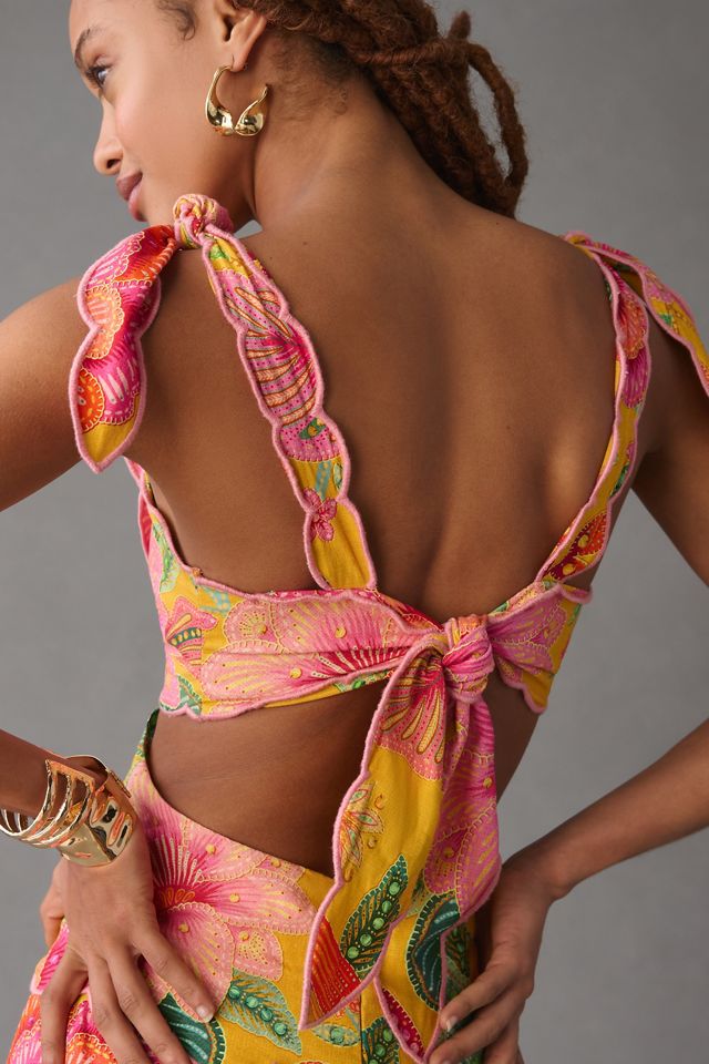 Farm Rio Printed Scalloped Cutout Dress
