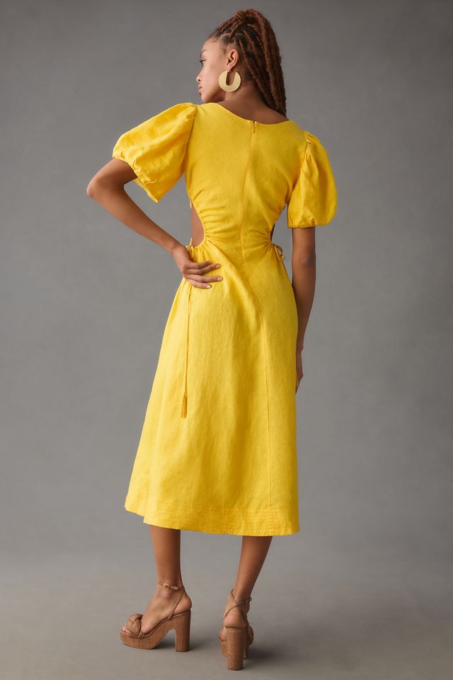 Farm Rio Puff-Sleeve Cutout Linen Dress #1