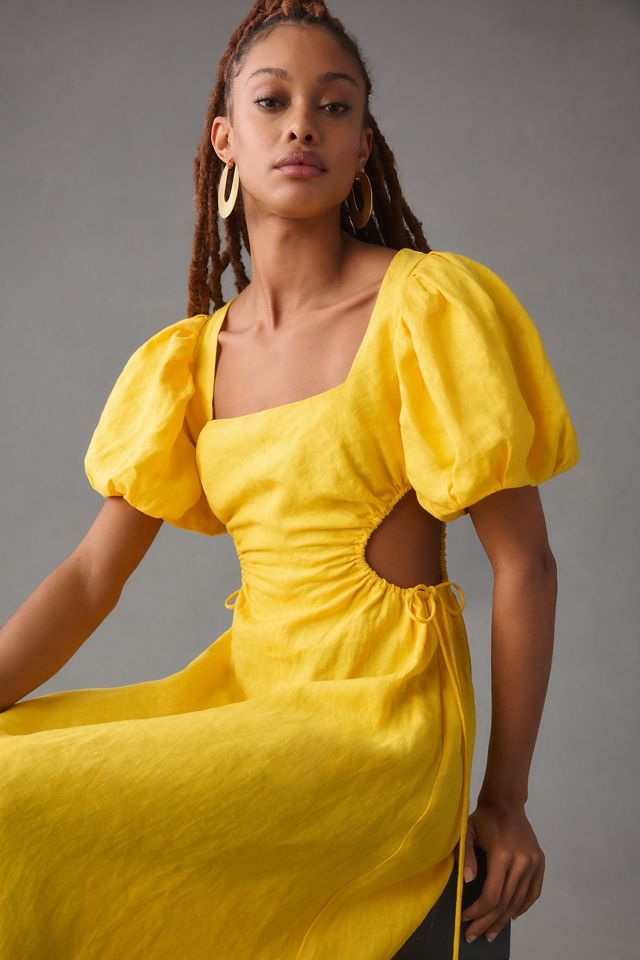 Farm Rio Puff-Sleeve Cutout Linen Dress #2