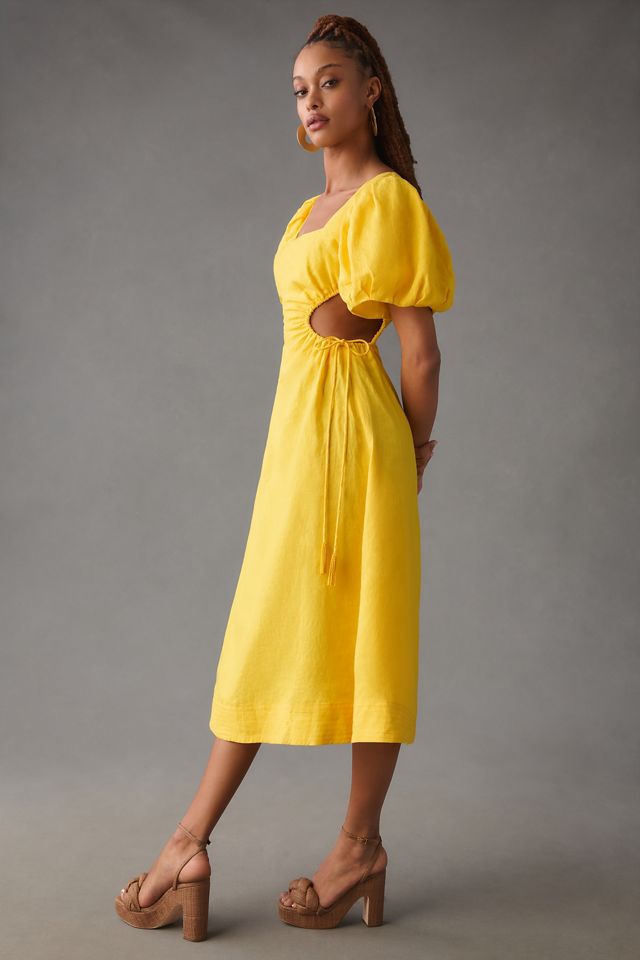 Farm Rio Puff-Sleeve Cutout Linen Dress #3
