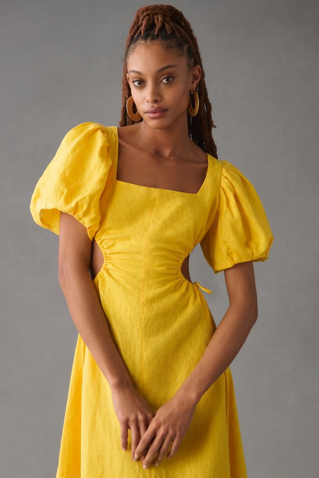 Farm Rio Puff-Sleeve Cutout Linen Dress #4