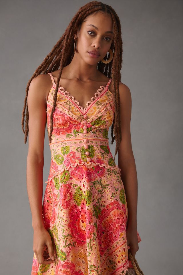 Farm Rio Printed Eyelet Asymmetrical Dress