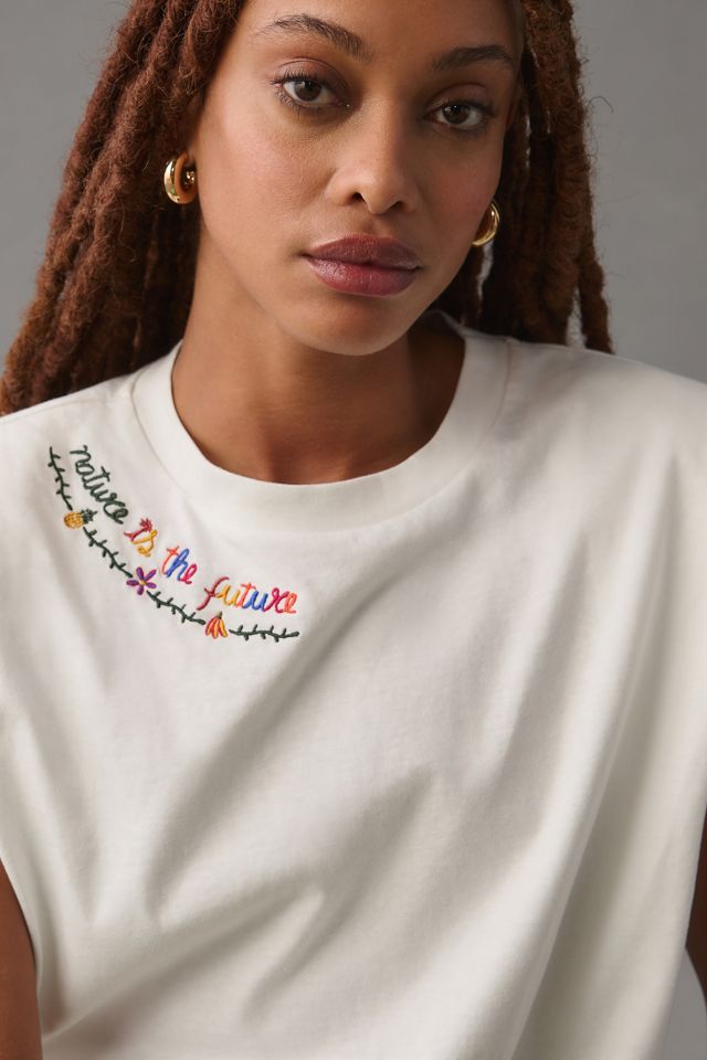 Farm Rio Nature is the Future Embroidered Muscle Tee | Anthropologie