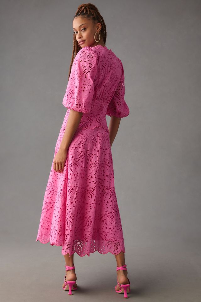 Farm Rio Scalloped Palm Eyelet Cutout Dress | Anthropologie