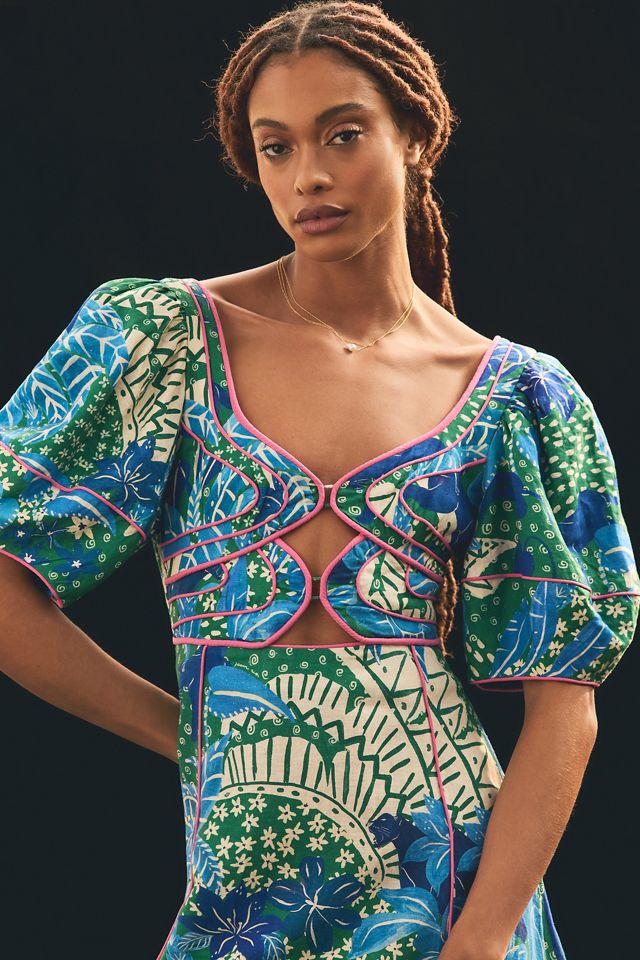 Farm Rio Jungle Panther Puff-Sleeve Cutout Dress #2