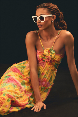 farm rio macaw bloom tie shoulder tiered mini dress FARM Rio Macaw Bloom Off-White Mini Dress