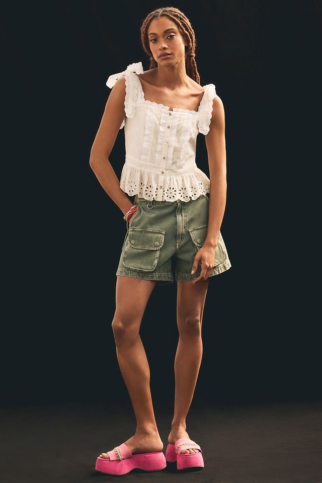 Farm Rio Shoulder-Tie Cropped Lace Peplum Blouse #2