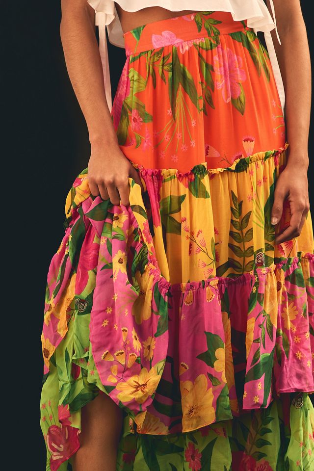 Farm Rio Romantic Garden Tiered Skirt | Anthropologie