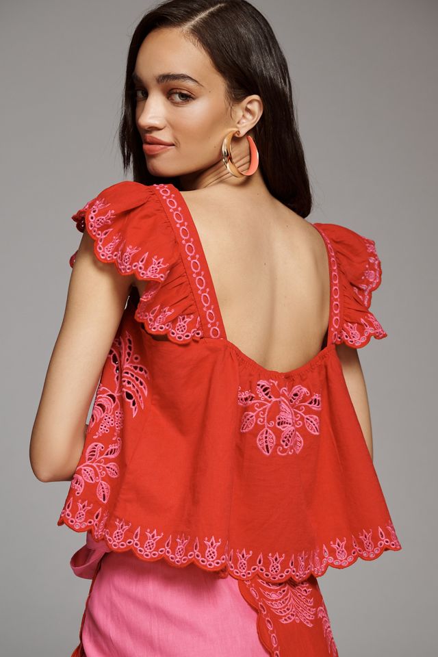 Farm Rio Palm Tree Richelieu Flutter-Sleeve Top #1