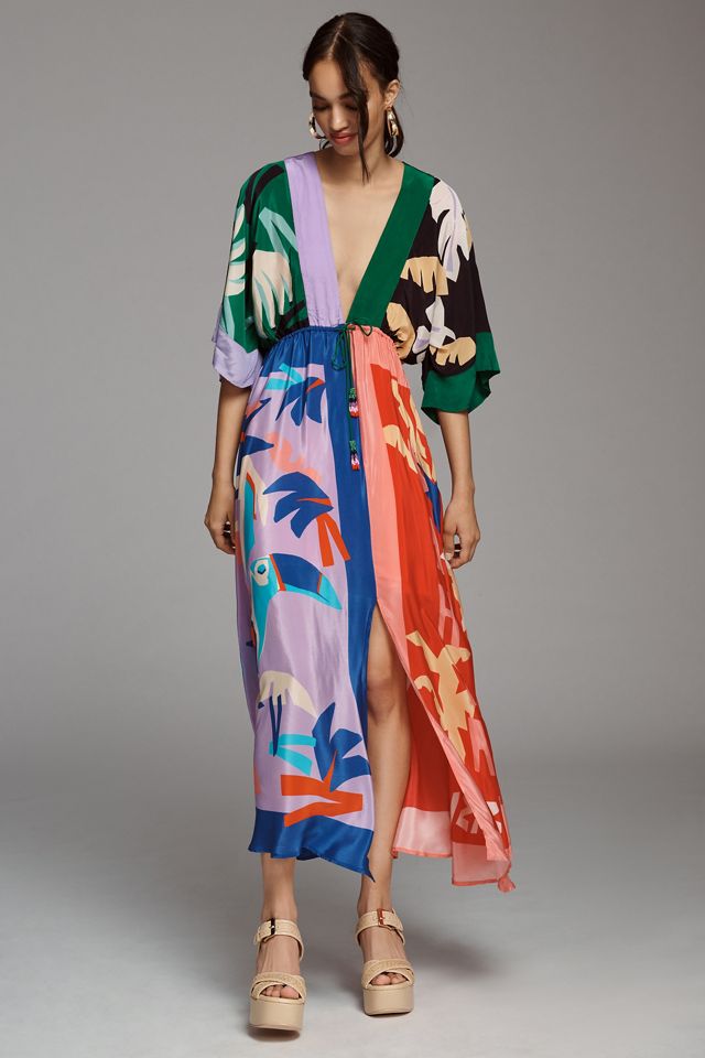 chinese dress ladies Red Summer Foliage Scarf Maxi Dress  FARM Rio