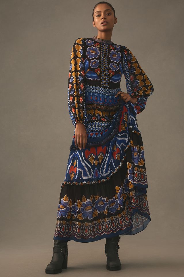 Farm Rio Ainika Sparkle Long-Sleeve Maxi Dress | Anthropologie UK