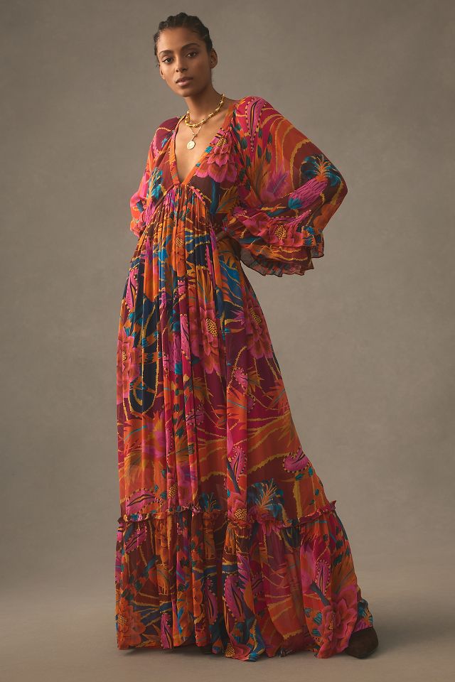 Farm Rio Vintage Wave Long Sleeve Maxi Dress