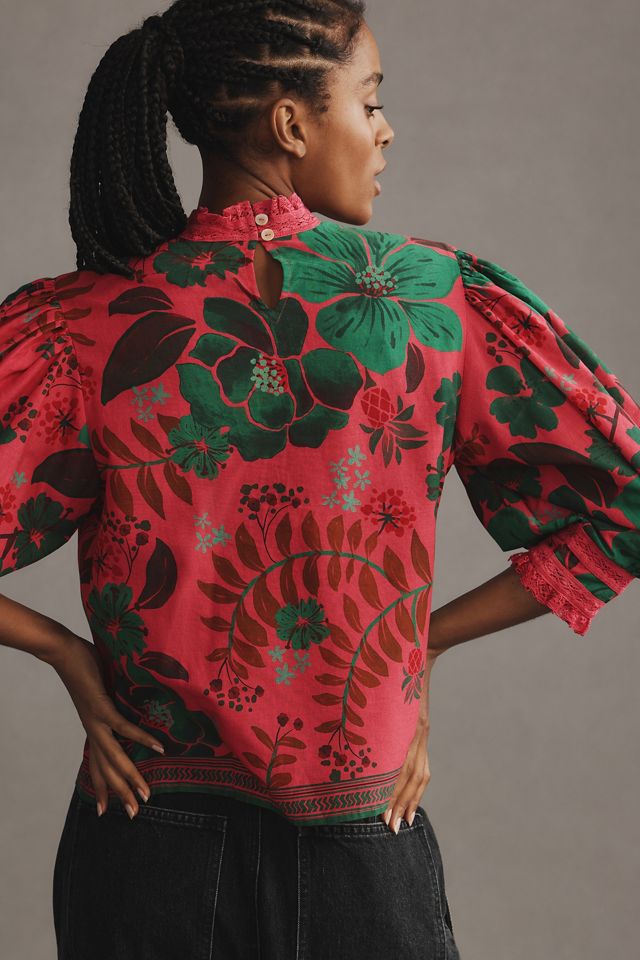 Farm Rio Floral Yard Blush Blouse #1