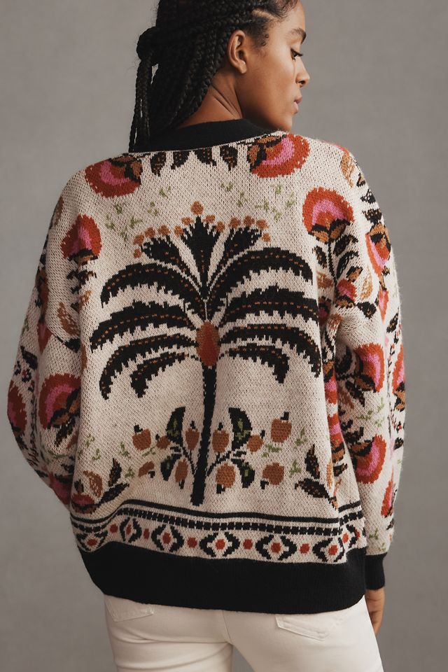 Farm Rio Palms Paradise Sand Knit Bomber Jacket | Anthropologie